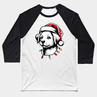 Adorable Dog Christmas Lights Santa Hat Baseball T-Shirt